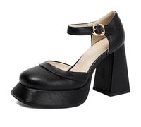Eestfy Women's High Heel Sandals Platform Square Toe Dress Shoes Black