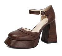 Eestfy Women's High Heel Sandals Platform Square Toe Dress Shoes Brown