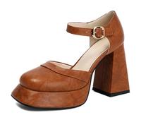 Eestfy Women's High Heel Sandals Platform Square Toe Dress Shoes Yellow
