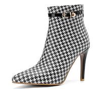 Eestfy Women's Houndstooth Ankle Boots Stiletto Heel Pointed Toe Back Zip Fashion Booties for Wedding Reception & Night Out Glossy,Black,16 UK