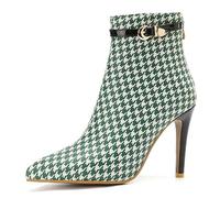 Eestfy Women's Houndstooth Ankle Boots Stiletto Heel Pointed Toe Back Zip Fashion Booties for Wedding Reception & Night Out Glossy,Green,16 UK