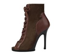 Eestfy Women's Lace Up Peep Toe Ankle Boots Brown Leather High Heel Stiletto Heel Side Zipper Combat Style Party Evening Fashion Dressy Night Out Summer Wear,Red Brown (11cm),4 UK