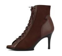 Eestfy Women's Lace Up Peep Toe Ankle Boots Brown Leather High Heel Stiletto Heel Side Zipper Combat Style Party Evening Fashion Dressy Night Out Summer Wear,Red Brown (8cm),3 UK