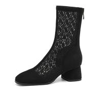 Eestfy Women's Lightweight Breathable Block Heel Square Toe Ankle Boots Comfortable Walking Shoes Lace Mesh Hollow Out Zip Up Design (Wide Size 32-43),Suede,4.5 UK