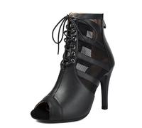 Eestfy Womens Metallic Lace Up Peep Toe Ankle Boots Stiletto High Heel Caged Cutout Design Back Zip Closure for Night Club,Black (9cm),10 UK