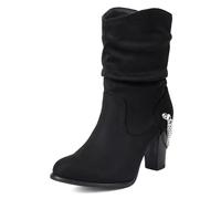Eestfy Women's Mid-Calf Boots Chunky Block Heel Ruched Faux Suede High Heel Boots for Autumn & Winter Office & Street Style Comfortable Wide Fit,BlackSuede,5 UK