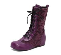 Eestfy Women's Mid Calf Lace Up Boots Victorian Brogue Boots Chunky Block Heel Round Toe Combat Style for Autumn & Winter Casual Wear Faux Leather,Purple,4 UK