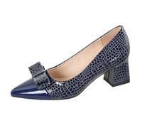 Eestfy Women's Office Pumps Comfortable Block Heel Shoes Pointed Toe Bow Accent Business Casual Footwear Slip On Dress Pumps for Interview & Professional Office Wear Blue
