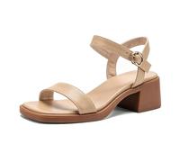 Eestfy Women's Open Toe Block Heel Sandals Ankle Strap | Soft microfiber upper,wide front strap,adjustable buckle,5cm heel,summer outings