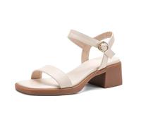 Eestfy Women's Open Toe Block Heel Sandals Ankle Strap | Soft microfiber upper,wide front strap,adjustable buckle,5cm heel,summer outings
