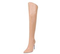 Eestfy Women's Over The Knee High Heel Stiletto Boots Pointed Toe Side Zipper Thigh High for Night Club Parties,Apricot,5 UK