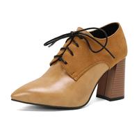 Eestfy Women's Oxford Block High Heel Brogue Stacked Heel Lace Up Two Tone Court Shoes for Office & Evening Reception Wide Size,Yellow,10 UK
