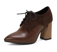 Eestfy Women's Oxford Block High Heel Brogue Stacked Heel Lace Up Two Tone Court Shoes for Office & Evening Reception Wide Size,Brown,12 UK