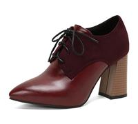 Eestfy Women's Oxford Block High Heel Brogue Stacked Heel Lace Up Two Tone Court Shoes for Office & Evening Reception Wide Size,Burgundy,15 UK