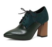Eestfy Women's Oxford Block High Heel Brogue Stacked Heel Lace Up Two Tone Court Shoes for Office & Evening Reception Wide Size,Dark Green,14 UK