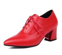 Eestfy Women's Oxford Pumps Pointed Toe Block Heel Lace-Up Leather Shoes with Durable Sole Classic Design for Work Office Meetings and Special Occasions,Red,3 UK