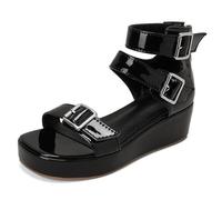 Eestfy Women's Patent Leather Platform Sandals Square Toe Triple Buckle Gladiator Wedge Shoes Bold Chunky Heel Design for Summer Styling & Street Fashion,Black,4.5 UK