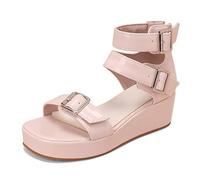 Eestfy Women's Patent Leather Platform Sandals Square Toe Triple Buckle Gladiator Wedge Shoes Bold Chunky Heel Design for Summer Styling & Street Fashion,Pink,2 UK