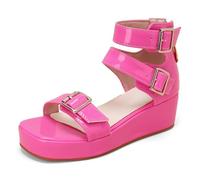 Eestfy Women's Patent Leather Platform Sandals Square Toe Triple Buckle Gladiator Wedge Shoes Bold Chunky Heel Design for Summer Styling & Street Fashion,Peach,3 UK