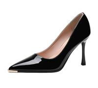 Eestfy Women's Patent Leather Pointed Toe Stiletto Pumps Classic Stilettos Professional Slip On Dress Shoes for Office & Evening Reception Wide Fit,Black 7cm,2 UK