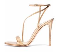 Eestfy Women's Patent Leather Strappy Stiletto Heels Open Toe Lace Up High Top Sandals with Sexy Slim Straps for Nightclub Parties Cocktail Nights,Gold,4 UK