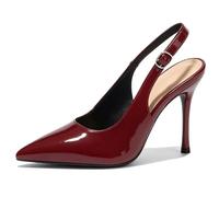 Eestfy Women's Patent Slingback Pointed Toe Stiletto Heels | Glossy finish 10.5cm slim heel buckle strap open back burgundy black green