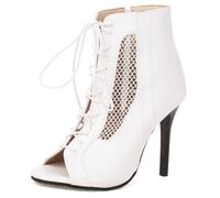 Eestfy Women's Peep Toe Ankle Booties Stiletto High Heels Lace Up Fish Mouth Hollow Out Breathable Prom Party Dress Pumps Summer Booties,White,6.5 UK