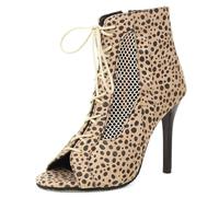 Eestfy Women's Peep Toe Ankle Booties Stiletto High Heels Lace Up Fish Mouth Hollow Out Breathable Prom Party Dress Pumps Summer Booties,Leopard Print,13 UK