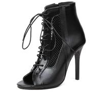 Eestfy Women's Peep Toe Ankle Booties Stiletto High Heels Lace Up Fish Mouth Hollow Out Breathable Prom Party Dress Pumps Summer Booties,Black,4.5 UK