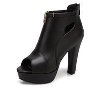 Eestfy Women's Peep Toe Platform Ankle Bootie Heels Chunky Block Heel Sandal Style Pump Inspired Dress Shoes for Evening Party & Summer Black