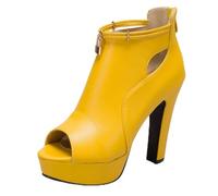 Eestfy Women's Peep Toe Platform Ankle Bootie Heels Chunky Block Heel Sandal Style Pump Inspired Dress Shoes for Evening Party & Summer Yellow