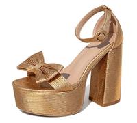 Eestfy Women's Platform Block Heel Sandals Open Toe Bow Ankle Strap Heels