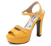 Eestfy Women's Platform Bridal Heels Peep Toe Chunky High Heel Ankle Strap Buckle Wedding Shoes for Reception & Evening Party Dress Sandals,Yellow,2 UK