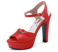 Eestfy Women's Platform Bridal Heels Peep Toe Chunky High Heel Ankle Strap Buckle Wedding Shoes for Reception & Evening Party Dress Sandals,Red,2 UK