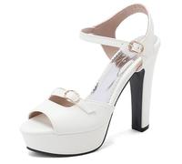 Eestfy Women's Platform Bridal Heels Peep Toe Chunky High Heel Ankle Strap Buckle Wedding Shoes for Reception & Evening Party Dress Sandals,White,2 UK