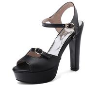 Eestfy Women's Platform Bridal Heels Peep Toe Chunky High Heel Ankle Strap Buckle Wedding Shoes for Reception & Evening Party Dress Sandals,Black,2 UK