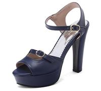 Eestfy Women's Platform Bridal Heels Peep Toe Chunky High Heel Ankle Strap Buckle Wedding Shoes for Reception & Evening Party Dress Sandals,Blue,2 UK