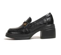 Eestfy Women's Platform Loafers Metal Floral Chunky High Heels Round Toe Office Shoes for Daily Work & Walking Microfiber Leather Hidden Wedge Height Increasing Footwear,Black,3 UK