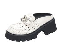 Eestfy Women's Platform Shoes Chunky Heel Slip On Round Toe Rhinestone Cutout Loafers Casual Pumps for Office Work & Daily Wear Height Increasing Design,Apricot,6 UK