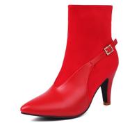 Eestfy Women's Pointed Toe Ankle Boots High Heel Suede Short Fashion Side Zipper Fall Booties for Autumn & Winter Elegant Streetwear Comfortable Non Slip,Red,2 UK