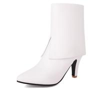 Eestfy Women's Pointed Toe Ankle Boots Stiletto Mid Heel Kitten Heel Side Zip Low Cut Booties for Casual Office Work Party & Formal Occasions Faux Suede Knit Leather,White,7 UK