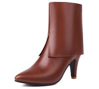 Eestfy Women's Pointed Toe Ankle Boots Stiletto Mid Heel Kitten Heel Side Zip Low Cut Booties for Casual Office Work Party & Formal Occasions Faux Suede Knit Leather,Brown,8 UK