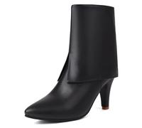 Eestfy Women's Pointed Toe Ankle Boots Stiletto Mid Heel Kitten Heel Side Zip Low Cut Booties for Casual Office Work Party & Formal Occasions Faux Suede Knit Leather,Black,2 UK
