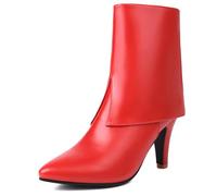 Eestfy Women's Pointed Toe Ankle Boots Stiletto Mid Heel Kitten Heel Side Zip Low Cut Booties for Casual Office Work Party & Formal Occasions Faux Suede Knit Leather,Red,3 UK