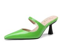Eestfy Women's Pointed Toe Kitten Heel Slingback Bridal Shoes Wedding Heels Evening Pumps Glossy Patent Leather Slip On Style for Reception Ceremony & Formal Event,Green,14 UK