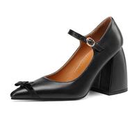 Eestfy Women's Pointed Toe Mary Jane Block Heel High Heel Dress Shoes Elegant Pumps for Party Evening & Formal Events Extended Size Fit,Black,14 UK