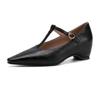 Eestfy Women's Pointed Toe Mary Jane Shoes T Strap Low Heel Pumps for Casual Office & Everyday Elegance Comfortable Buckle Closure Style,Black,4 UK