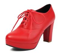 Eestfy Women's Pointed Toe Pumps Lace Up Platform Chunky Heel Oxford Shoes
