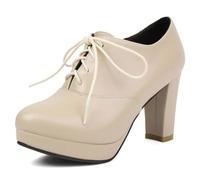 Eestfy Women's Pointed Toe Pumps Lace Up Platform Chunky Heel Oxford Shoes