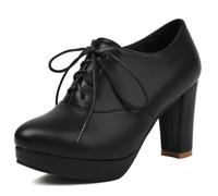 Eestfy Women's Pointed Toe Pumps Lace Up Platform Chunky Heel Oxford Shoes